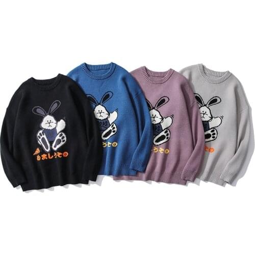 Za Japanese Knitted Sweaters Cute Rabbit Winter HipHop Unisex Casual Vintage Loose Couple Knitted Oversize Pullover Sweater trf