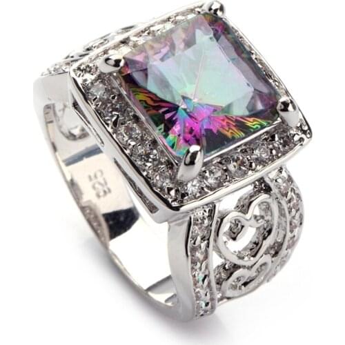 Fleure Esme Rave reviews wedding rings for womens clothing accessories dropshipping Rainbow Cubic Zirconia Rhodium Plated R744