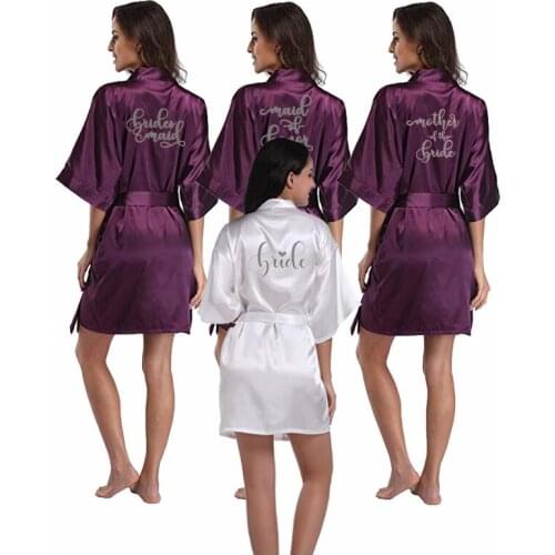 Purple robe silver letter kimono satin pajamas wedding robe bridesmaid sister mother of the bride robes