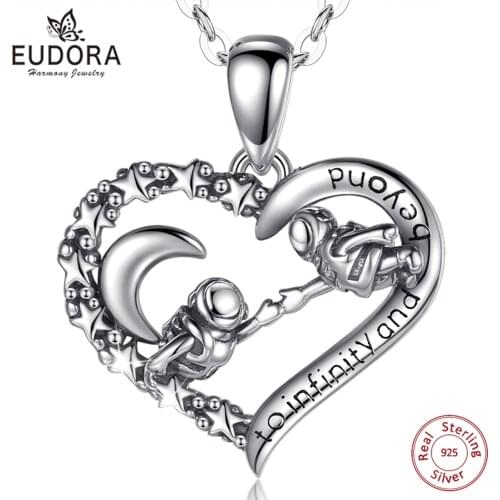 EUDORA 925 Sterling Silver Astronaut Star Moon Design Necklac To Infinity And Yeyond Pendant Fashion Jewelry for Woman cyd638