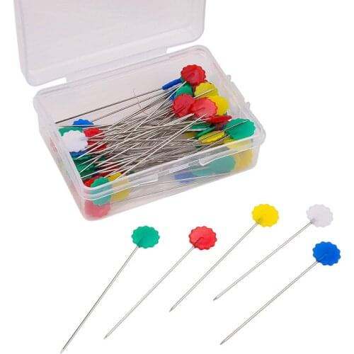 100pcs Sewing Pins Box Colorful Cute Flat Clothing Accessories Flower Head Pins Head Straight Pins for Dressmaker Craft Decor
