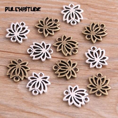 20pcs 14*16mm Two Color Lotus Plant Charms Connector Jewelry Making DIY Handmade Craft DIY 4B1722