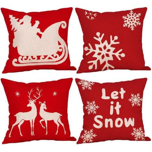 2021 Creative New Linen 45*45cm Square Red Sofa Cushion Cover Christmas Santa Home Pillowcase Cushion Decoration Decoration