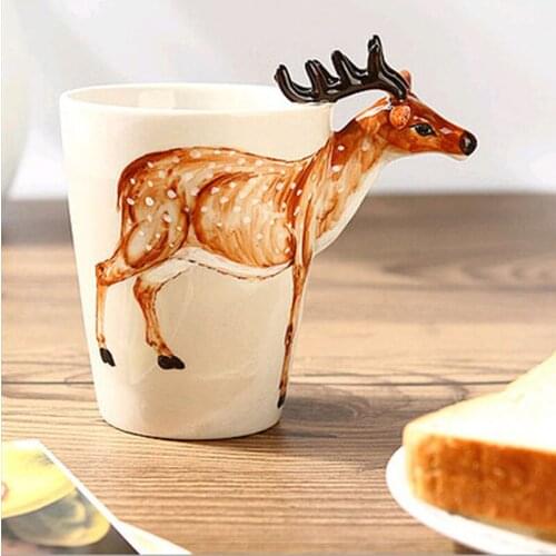 3D Animal Cup Pure Hand Painted Ceramic Cup Cute Cartoon Mug Ceramic Cup Elk Coffee Cup 400ML