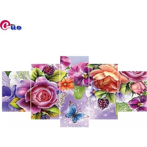 5pcs 5D DIY Full Drill Diamond Painting Full Square/Round Butterfly Flowers Cross Stitch Embroidery Kit Wall Art Home Decor