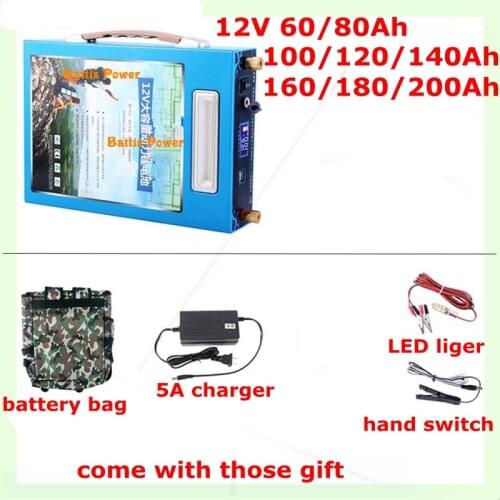 High Capacit High Power 12V 5V USB 100AH 120AH 150AH 180 220AH Li-polymer Battery for Boat Motors Solar Panel Power Bank LED