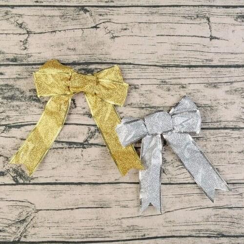 Big Bows Bowknot Christmas Tree Party Gift Present Xmas Decoration New Shiny Gold Bowknots Christmas Ornament Tree Decoration