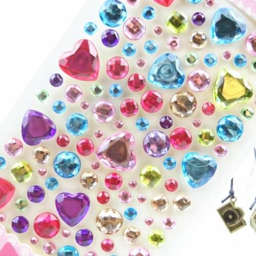 Children diamond sticker acrylic crystal sticker 3D colorful love flower round DIY gem decoration stickers for girl