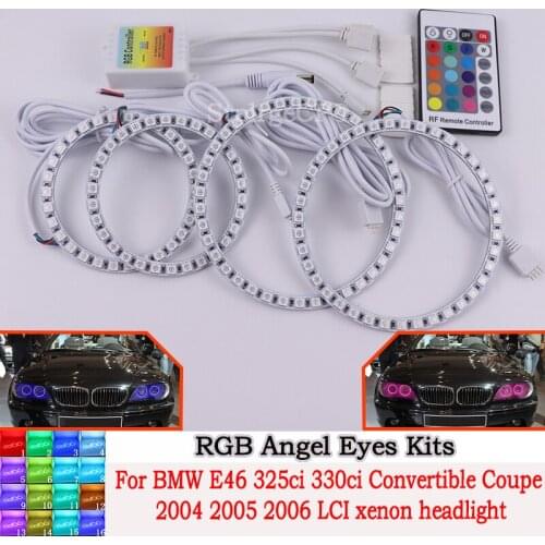 DRL Angel Eyes LED RGB CCFL SMD headlight 4 ring set For BMW E46 325ci 330ci Convertible Coupe 2004-2006 LCI xenon headlight