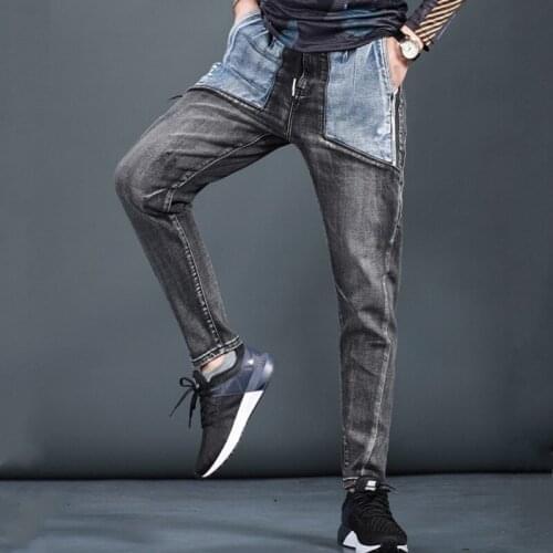 Fashion Patchwork Slim Fit Mens Jeans Vintage Pencil Pants Streetwear Casual Men Denim Pants Spring Autumn Trousers Size 28-36