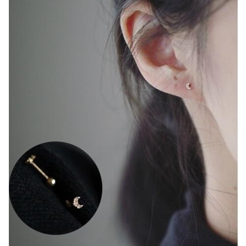Custom Ultra Mini diamond moon stud pure 9K GOLD zircon Ultra Mini screw back earrings