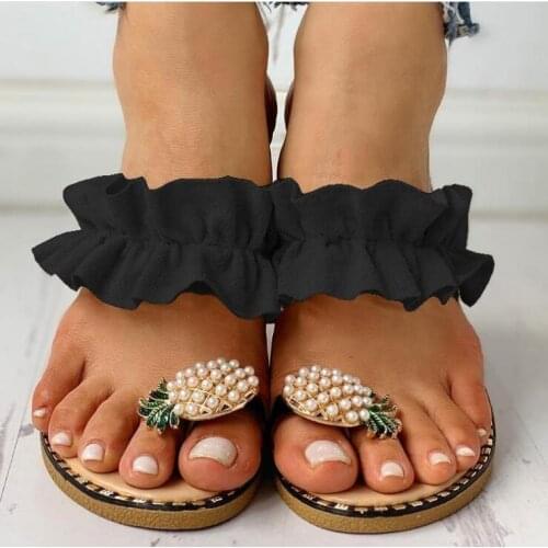 HOT5 Colors Large Size Sandals Women 2020 Toe Sandals Pineapple Lace Beach Shoes Water Drill Flat Bottom Anti Slip Slippers