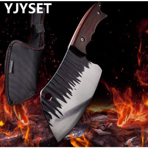 Forged Kitchen Knife With Cover Hammered Slicing Meat Cutter Fish Knife Portable Slaughter Boning Skinning Stainless Steel Knife