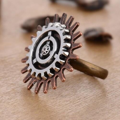 ISINYEE Fashion Steampunk Gears Clock Style Ethnic Rings For Women Men Vintage Gold Adjustable Ring Man Punk Jewelry