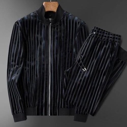 New European and American autumn and winter thick warm gold velvet casual sports suit mens slim casual two-piece jacket