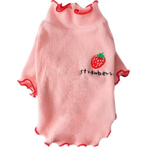 Cute Spring Summer Cartoon Pet Dog Clothes Print Strawberry Knitwear Shirt Yorkies Clothing For Small Dogs Pet Outfits Chihuahua