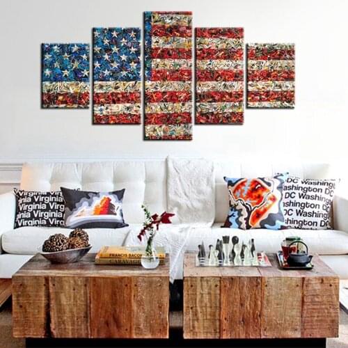 Print 5pcs American Flag Landscape Painting On Canvas Art Modern Home decor abstract painting For Living Room Wall Decor /PT1241