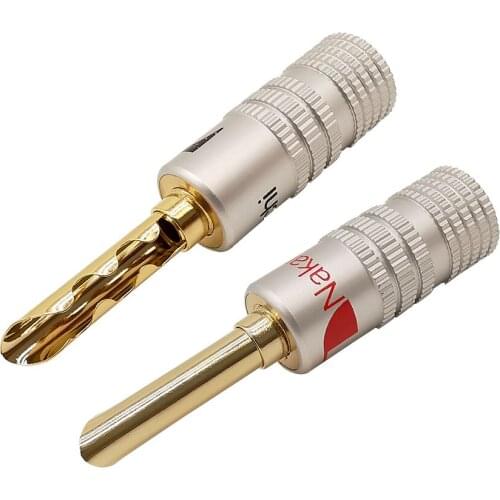 2Pcs Gold Plated Copper Sawtooth 4mm Banana Plug Connector Banana Screws Locking Audio Speaker Connectors Adatper