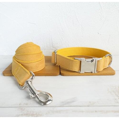 Personalized Yellow Dog Collar Leash With Bow Tie Set Nylon Free Engraved Nameplate For Small Medium Large Dogs