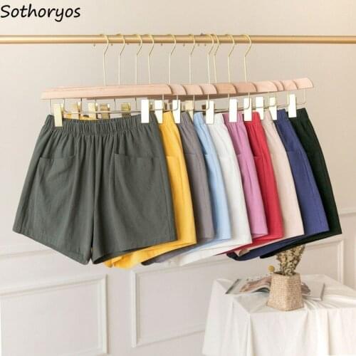 Sleep Bottoms Women Hot Summer Casual Solid Pocket Sleepwear Cotton Females Shorts Lounge Loose All-match Soft 7 Colors Fashion