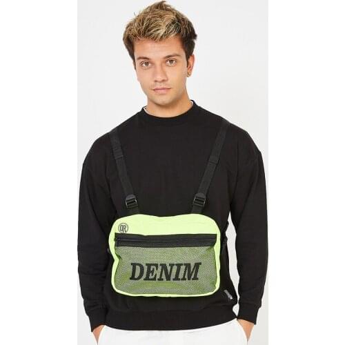 Mens Neon Green Zippered Printed Waist Bag Fashion Waist Bag Mens Universal Sports Travel Chest Bag