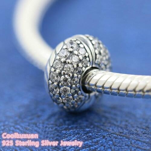 Pave Snake Chain Pattern Clip Charm Original 100% 925 Sterling Silver beads Fits Brand bracelets Jewelry Making
