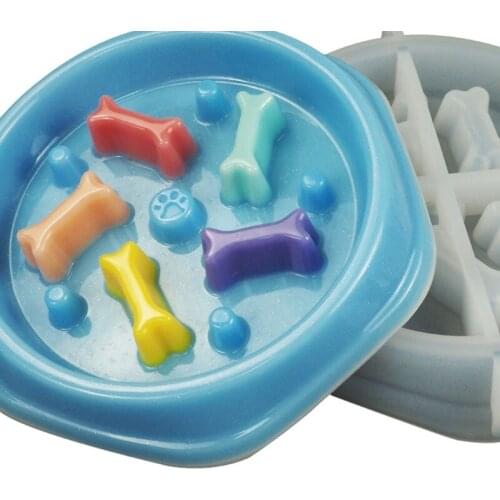 Q39C Cat Dog Bowl Epoxy Resin Mold Puppy Slow Feeder Silicone Mould DIY Crafts Pet Puzzle Food Dish Casting Tools