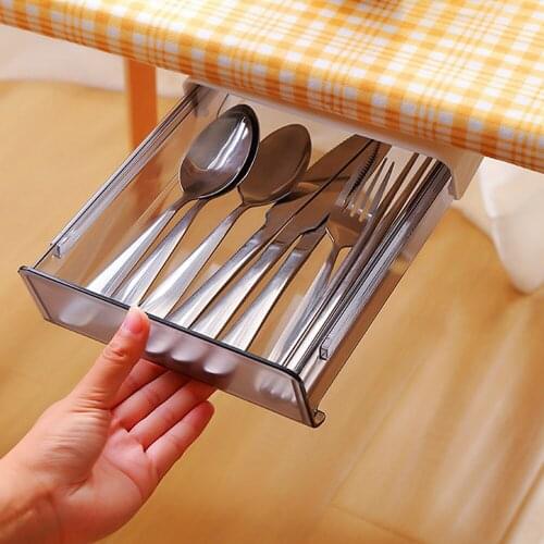 Self-Adhesive Storage Drawer Punch-free Under Desk Storage Box Hanging Organizer School Stationery Case Pencil Tray Holder