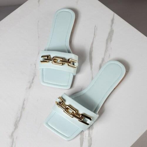 New 2021 Women Slippers Fashion Chain Slippers Shoes For Woman Causal Square Tor Ladies Flats Slides Female Flip Flops Shoes