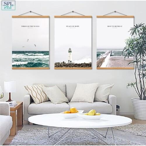 SPLSPL Nordic Kitchen Room Decor Sofa Background Ornamentatin Wall Picture Blue Wave Seascape Canvas Art Print Poster Painting