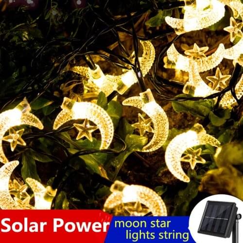 LED Moon Star Solar Power Fairy Christmas Lights String Garden Outdoor Waterproof Festoon Garland Wedding Party Decoration