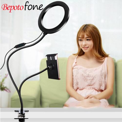 Universal Selfie Ring Light with Flexible Mobile Phone Holder Lazy Bracket Desk Lamp LED Light for Live Stream Office Kitchen