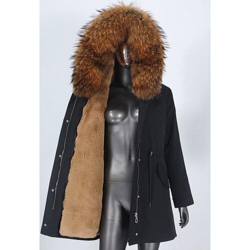 2021 New Fashion Waterproof Long Parka Real Fur Coat Winter Jacket Women Natural Raccoon Fur Collar Hooded Thick Warm Detachable