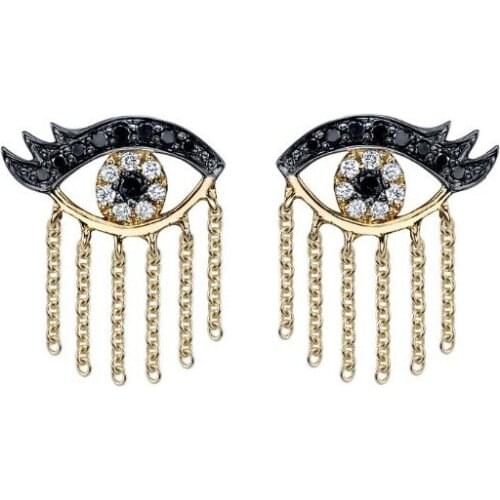 2019 New Fashion Bohemian Gold Tassel Earrings With black cz Eye Pendant Long chain Earrings Fine Jewelry Gift for Women