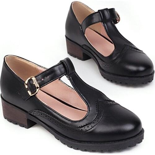 AGODOR t strap pumps low heel womens shoes round toe block heel shoes Ladies Low Chunky Heels Work Dress Pumps Black Plus Size