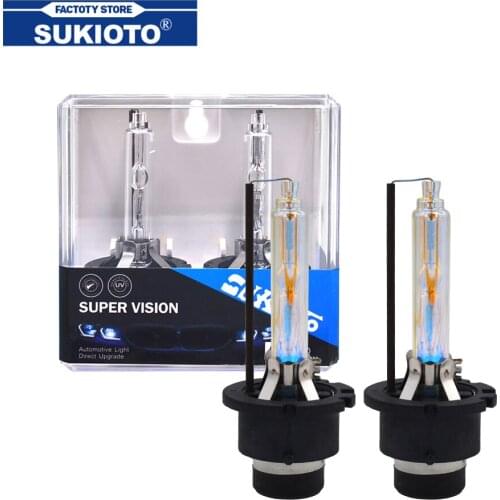 SUKIOTO 2PCS D4S D4R D2R D2S Super Vision UV Free HID Headlight Xenon Lamp Bulbs 3000K 4300K 5000K 6000K 8000K With Metal Holder