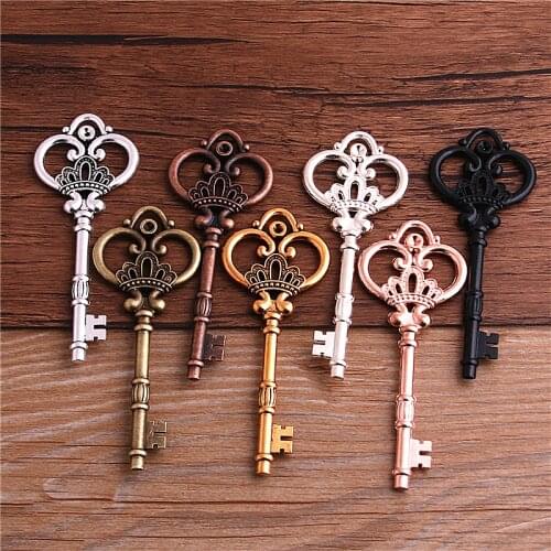 2Pcs 7 Color Metal Alloy Lovely Large Crown Key Charms Vintage Jewelry Keys Charms 32*84mm