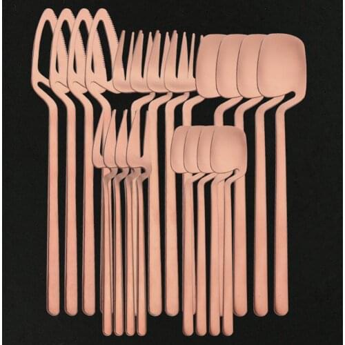 20Pcs Matte Rose Gold Cutlery Set Knife Fruit Fork Spoon Tableware Set 304 Stainless Steel Dinnerware Bar Party Silverware Set