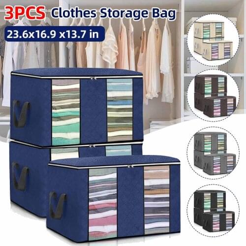 3pcs/set Foldable Clothes Quilt Storage Bags Blanket Closet Sweater Organizer Box Sorting Pouches Clothes Cabinet Container Home