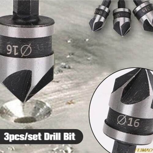 3pcs Hexagonal Shank Carbon Steel Hex Countersink Set for Wood Metal Quick Change Drill Bit Tools