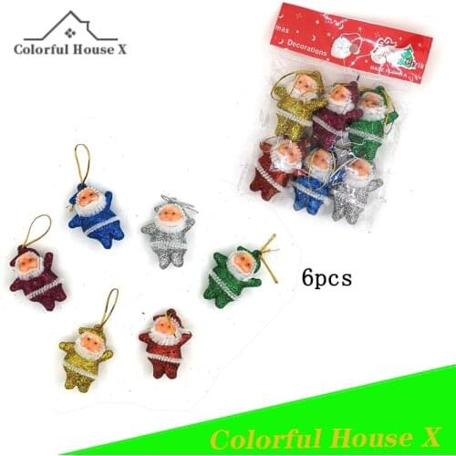 2022 New Year 6pcs Santa Claus Red Flocking Little Old Man Gold Powder 6 Color Christmas Tree Decoration Pendant 5cm /6.5cm Gift