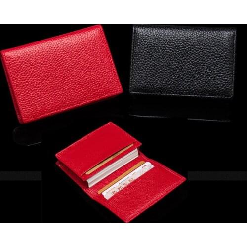 Genuine Leather Solid Color Business Name Card Case Horizontal Card ID holder Bank Credit Card Package Cover Custom name logo