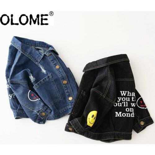 OLOME Kids Denim Jacket Distressed Infant Baby Jeans Coat Fall Children Outerwear Autumn1-7 Years Kids Clothing Girls Boys Top