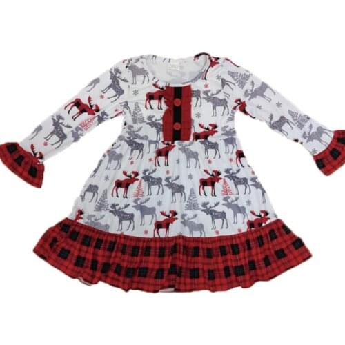 Girls Dress Toddler Kids Long Sleeve Deer Design Stitching Dress Christmas Day Boutique Clothes