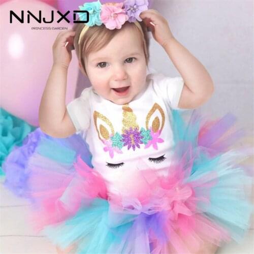 New Cotton Baby Girl First 1st Birthday Party Tutu Dresses for Vestidos Infantil Princess Clothes 1 Year Girls Childrens Wear