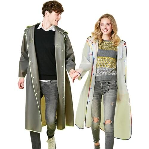 Adult Men Women Long EVA Thick Rainwear Universal Rain Coat Waterproof Poncho Hiking Tour Raincoat Transparent Hooded Rainwear