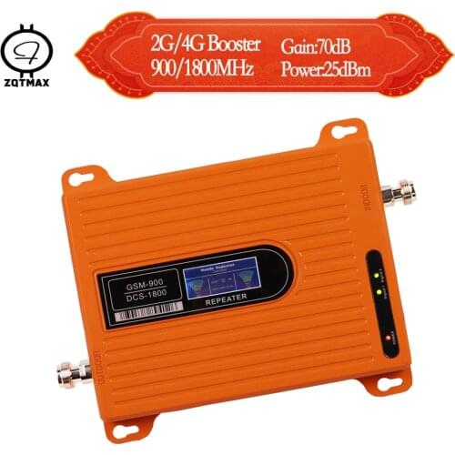 ZQTMAX Dual band 2G 4G Cell Phone Signal Booster 70dB GSM 900 signal repeater 4g lte 1800 cellular Amplifier LCD Display