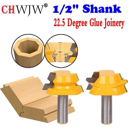 2pc 1/2" Shank Lock Miter Router 22.5 Degree Glue Joinery Router Bit Set - Woodworking cutter Tenon Cutter for Woodworking Tool