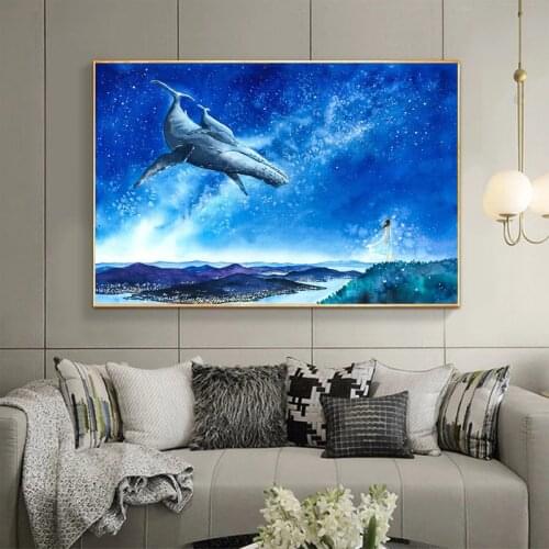 Starry Sky Animal Watercolor Canvas Painting Creative Posters and Prints Wall Pictures Modern Aisle Living Room Home Decoration