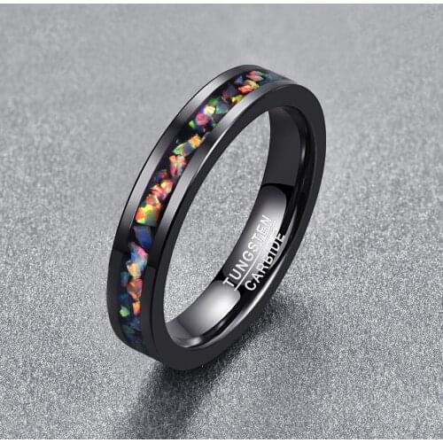 Nuncad New Fashion 4MM Wide Inlaid Opal Black Wedding Rings Tungsten Carbide Ring Men Jewelry